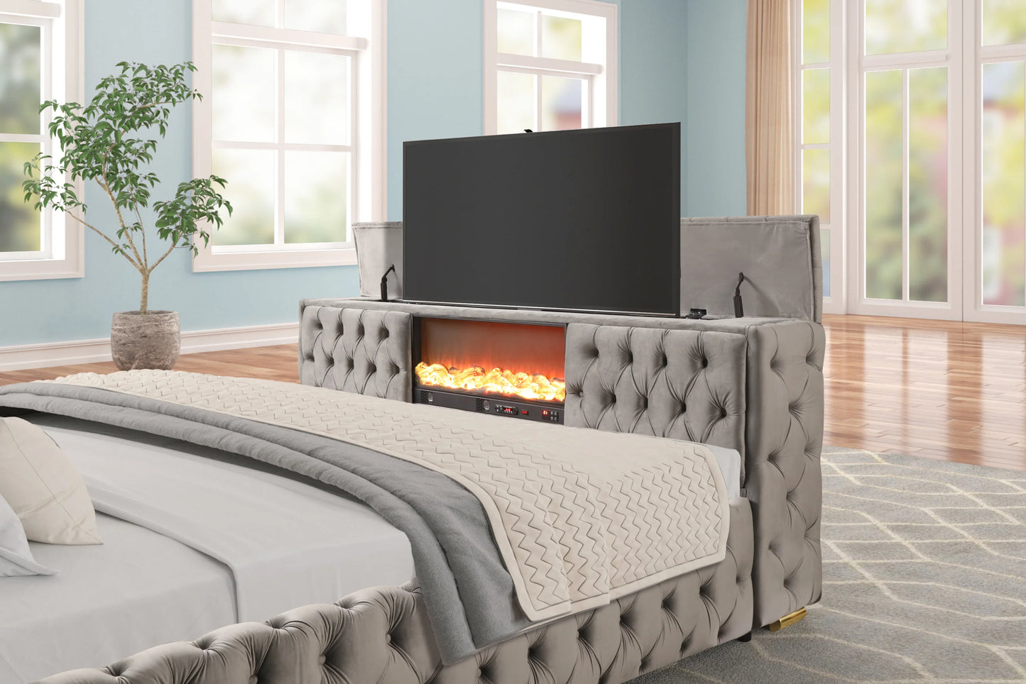 Future Grey Velvet Platform Bed