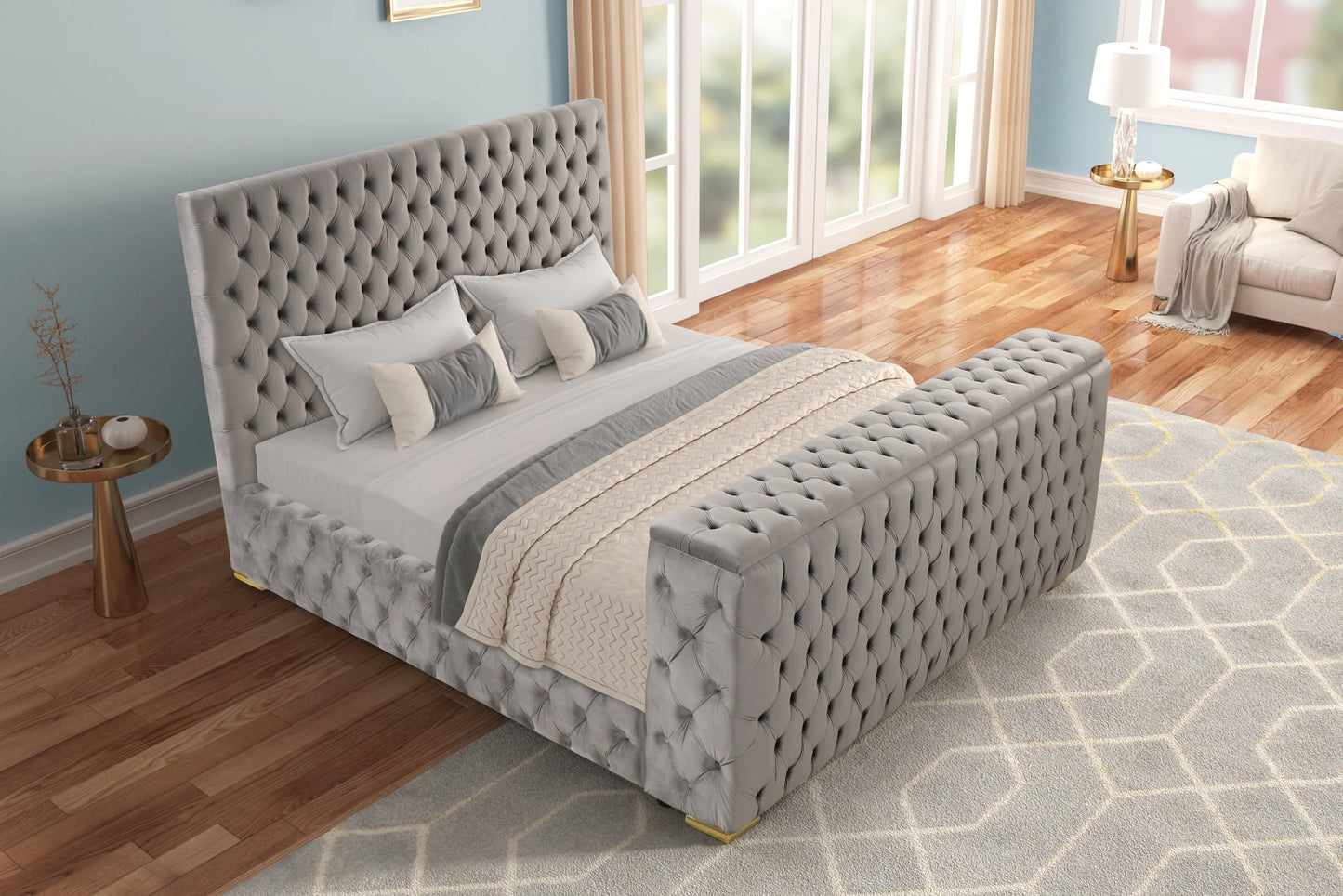 Future Grey Velvet Platform Bed