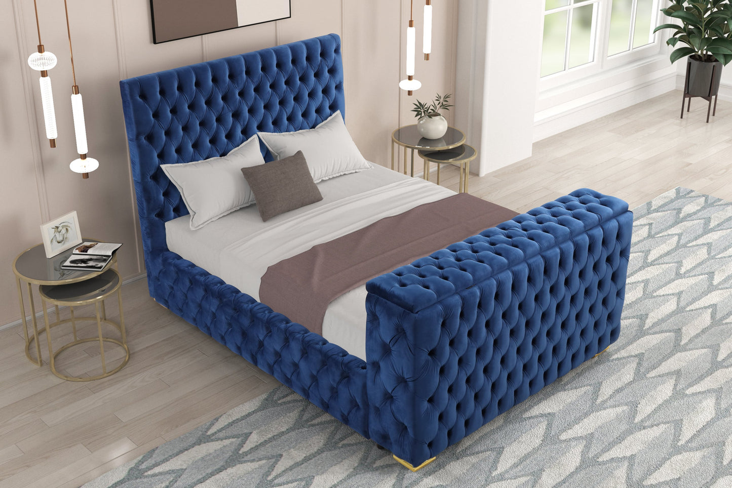 Future Blue Velvet Platform Bed