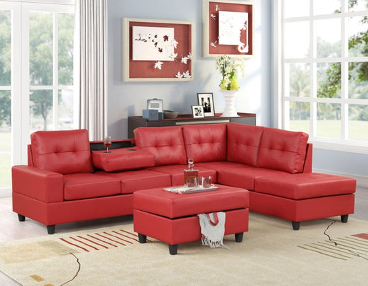 2Heights - Sectional + Storage Ottomen Set (Red)