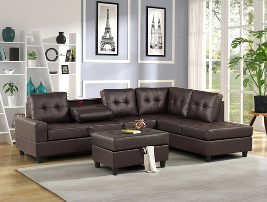 Heights Reversible Sectional + Ottoman Set (Black) (espresso)