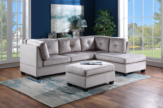 Sienna Sectional + Ottoman Set (Silver)