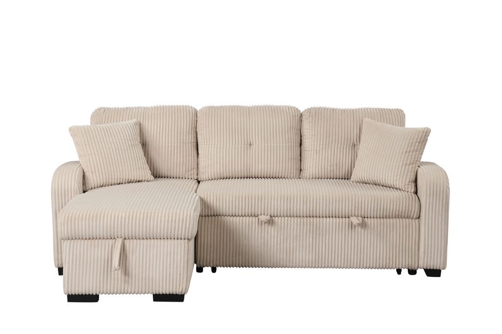 Silvia Beige - Reversible Sectional With Pull-Out Bed