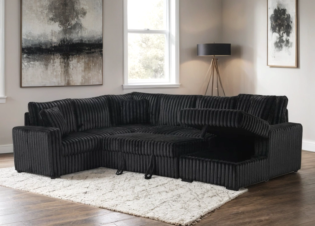 Sonic Black Sectional With Pull-Out Bed (ETA 5/12)