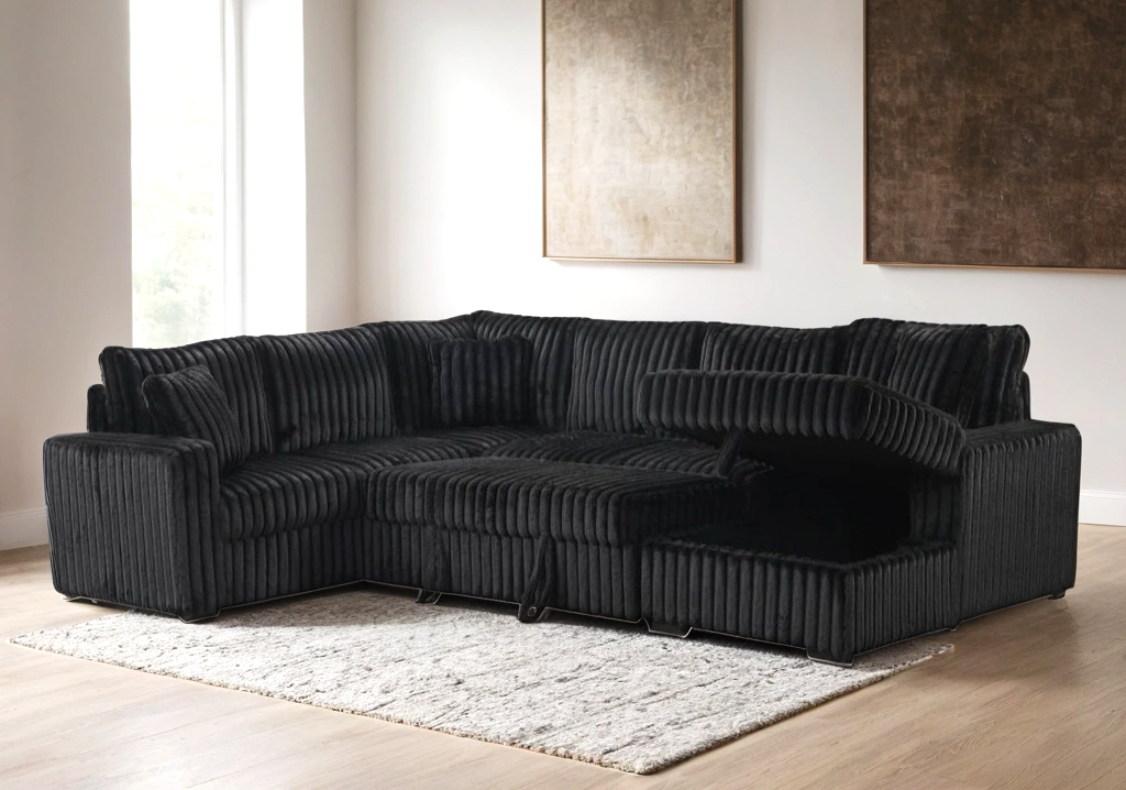 Sonic Black Sectional With Pull-Out Bed (ETA 5/12)