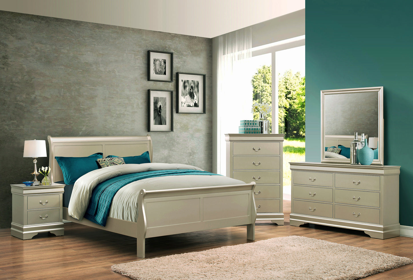 SETB3450 Louis Philip Champagne Bedroom Set