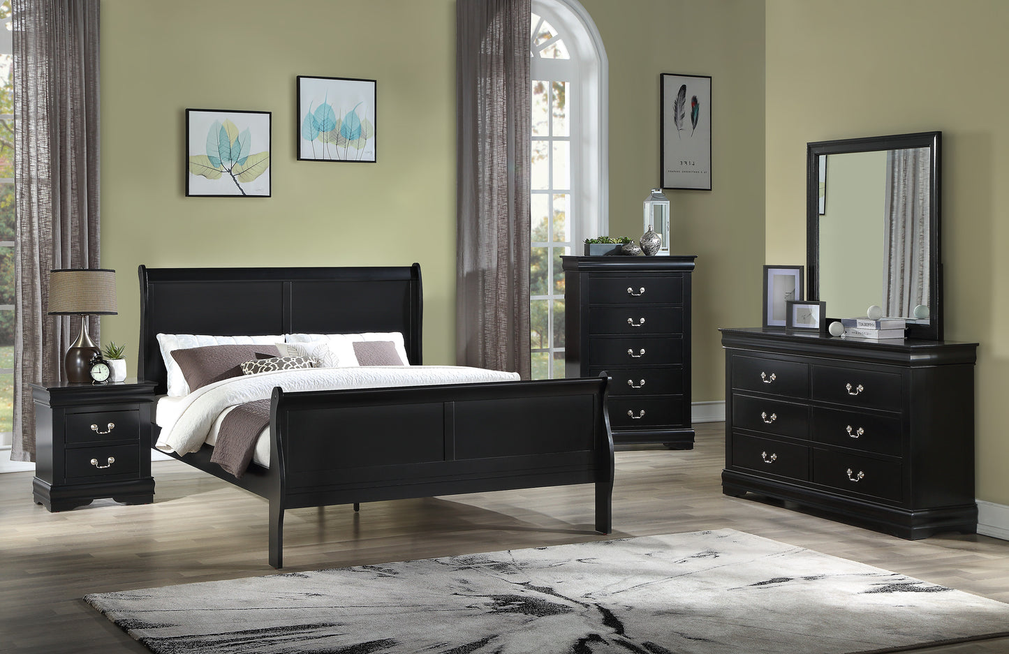 SETB3950 Louis Philip Black Bedroom Set