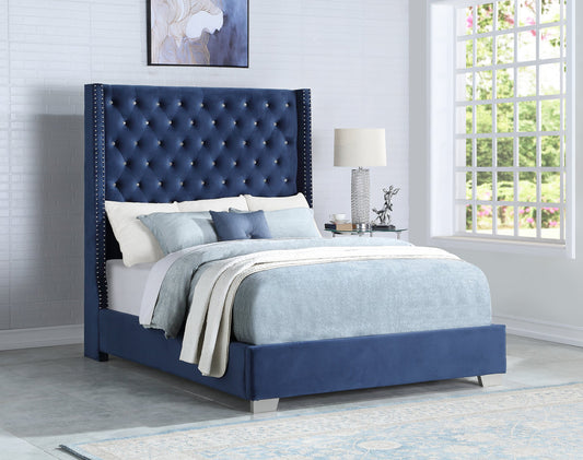 HH327 6ft Headboard Blue Velvet Upholstered Bed