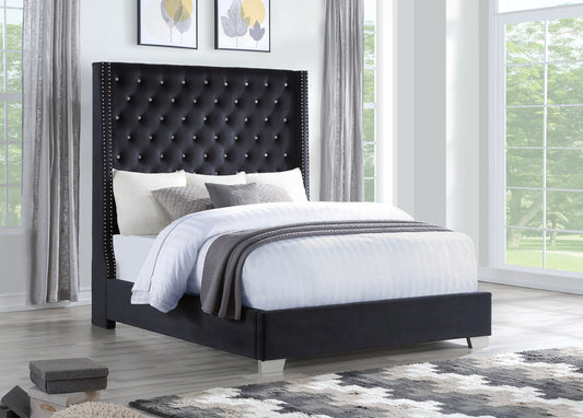 HH328 6ft Headboard Black Velvet Upholstered Bed