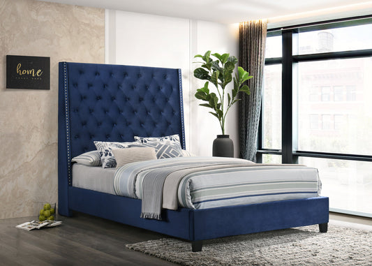 HH430 6ft Headboard Blue Velvet Upholstered Bed